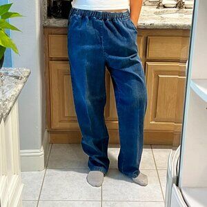 Vintage Appleseeds Women's Denim Elastic Waist Stretch Pull On Wide Leg Jeans 12